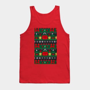 Futuristic Festive: Ugly Red Snowflake Pattern on Green Tank Top